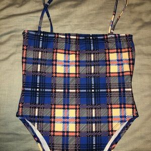 ZAFUL Blue Plaid Tank Bodysuit